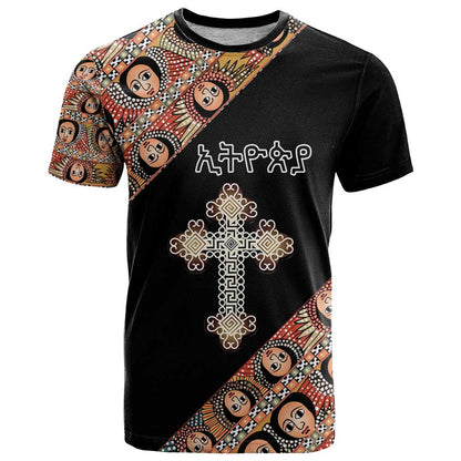 Personalized Ethiopian Orthodox Church Angel T-Shirt Black Color Graphic Tee