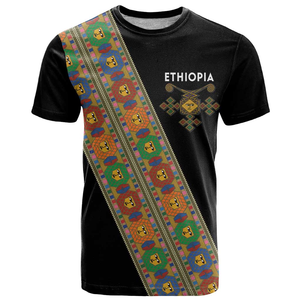 Ethiopia Saba Kemis T-Shirt Sash Style Black Color Graphic Tee