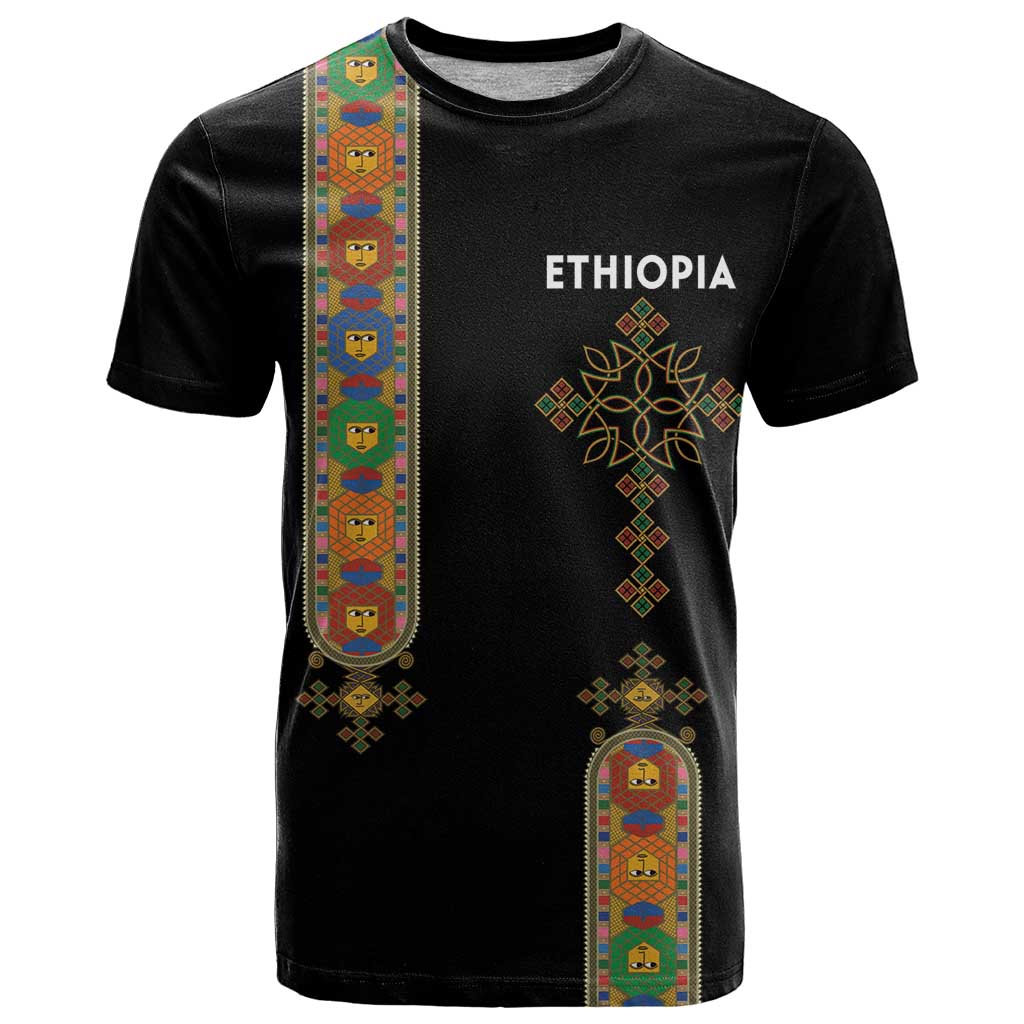 Ethiopia Saba Kemis T-Shirt Ethiopian Cross Lion Of Judah Black Color Graphic Tee