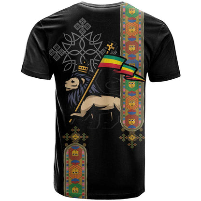 Ethiopia Saba Kemis T-Shirt Ethiopian Cross Lion Of Judah Black Color Graphic Tee