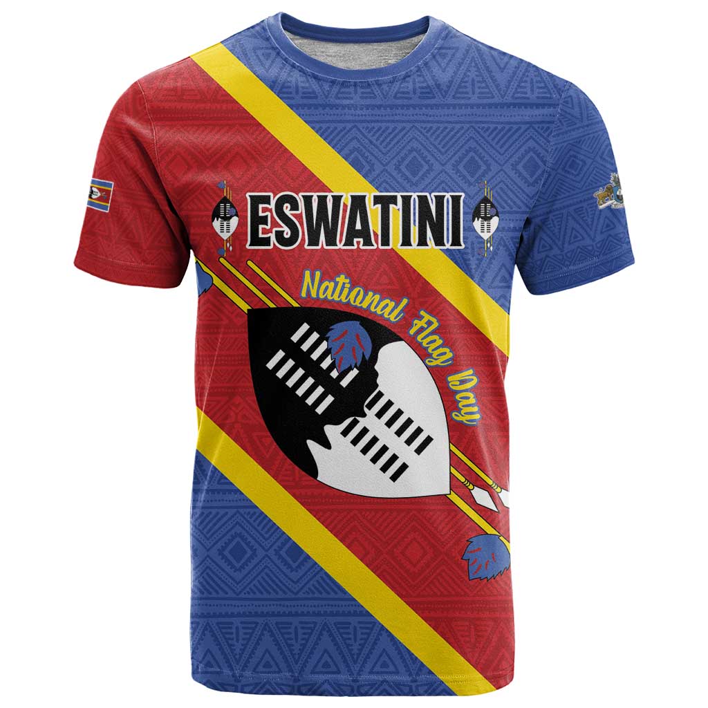 Personalized Eswatini National Flag Day T-Shirt Nguni Shield Flag Style Graphic Tee