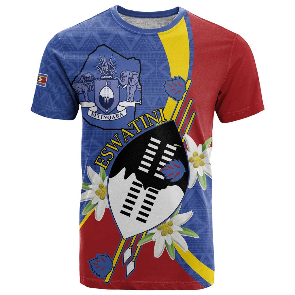 Eswatini T-Shirt Nguni Shield Edelweiss Flower Graphic Tee