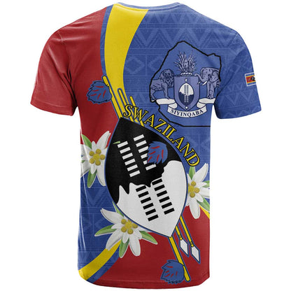 Eswatini T-Shirt Nguni Shield Edelweiss Flower Graphic Tee