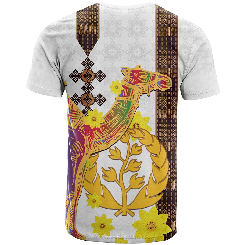Happy Eritrea New Year T-Shirt Adey Abeba Flower With Habesha Tilet Pattern Graphic Tee