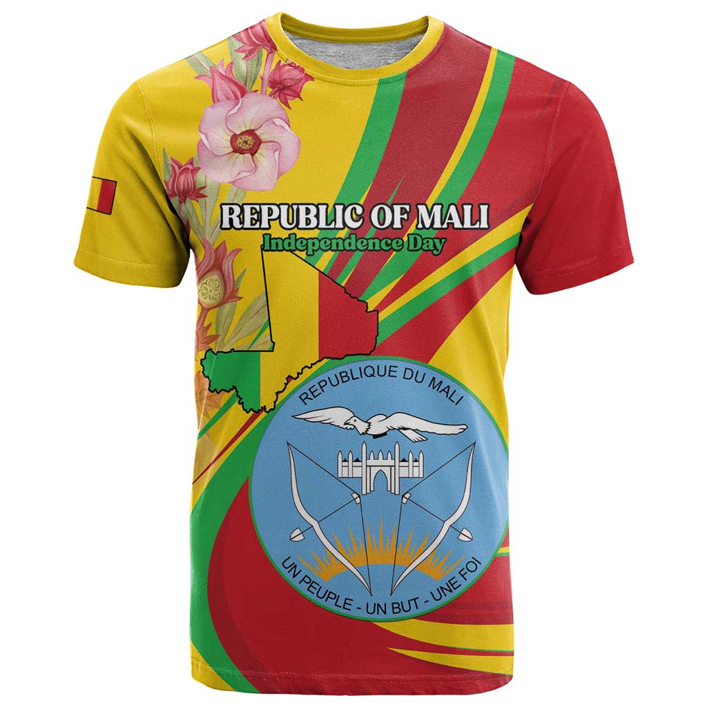 Personalized Mali Independence Day T-Shirt Coat Of Arms With Hibiscus Sabdariffa Graphic Tee