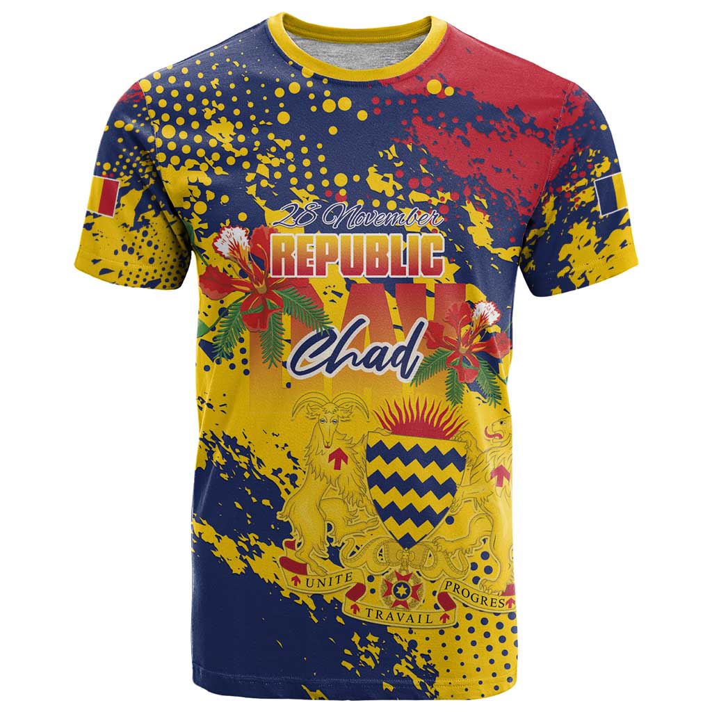 Personalized Chad Republic Day T-Shirt Coat Of Arms - Grunge Style Graphic Tee