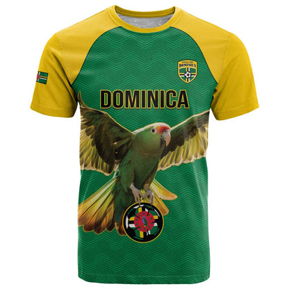 Custom Dominica Football T-Shirt Sisserou Parrot Green Color Graphic Tee
