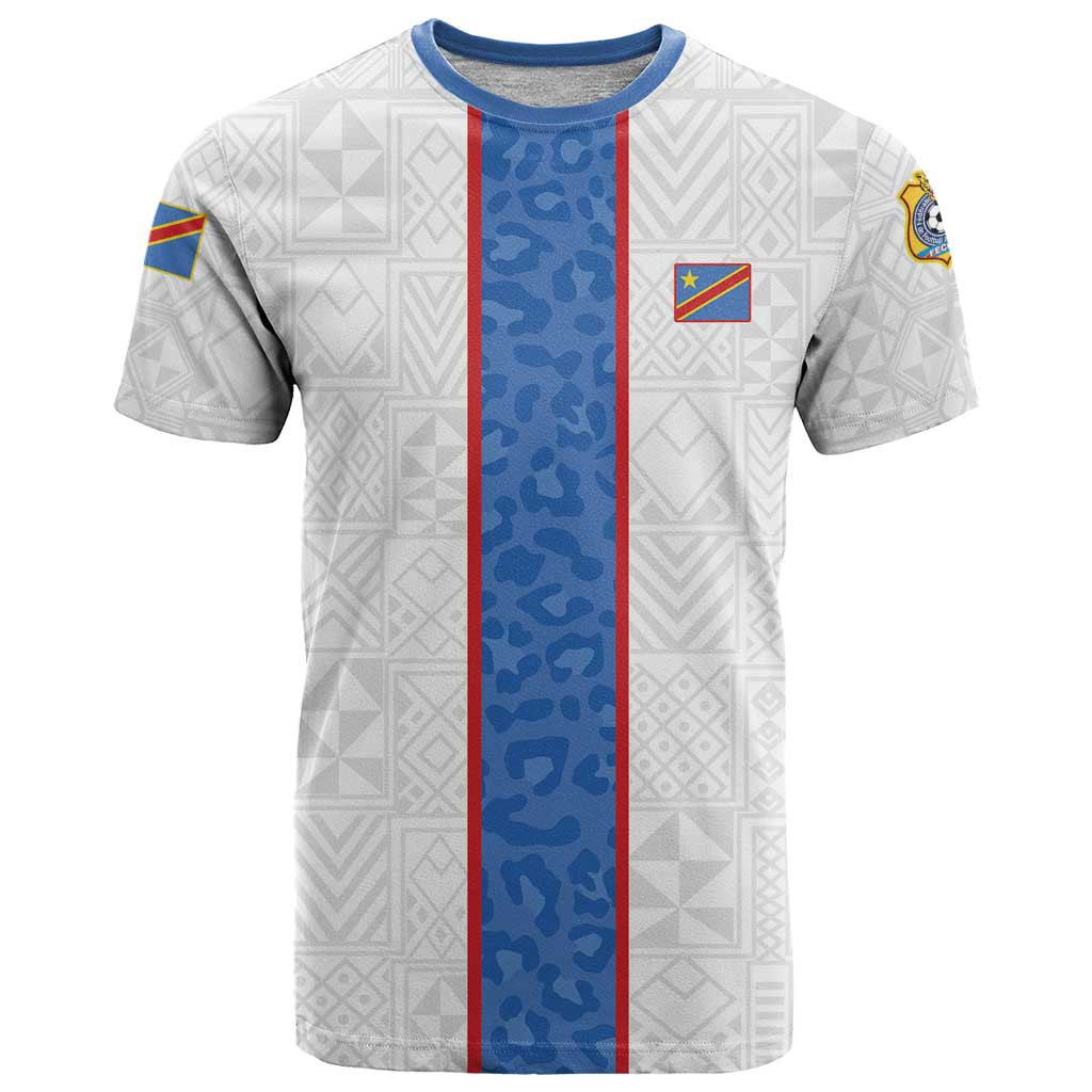 Custom DR Congo Football T-Shirt Leopards Mix Kuba Raffia Pattern Graphic Tee
