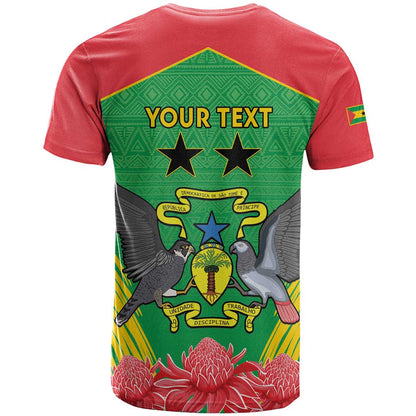Personalised Sao Tome and Principe T-Shirt Coat Of Arms With Porcelana Rose Graphic Tee