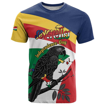 Personalized Seychelles Independence Day T-Shirt Coat Of Arms Black Parrot Graphic Tee
