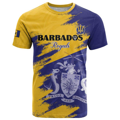 Custom Barbados Royals Cricket T-Shirt Coat Of Arms Flag Style Graphic Tee