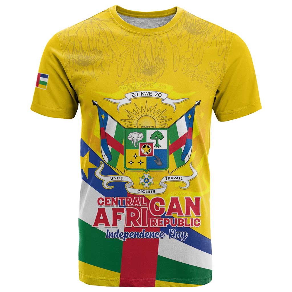 Personalised Central African Republic Independence Day T-Shirt Coat Of Arms Proteas Graphic Tee