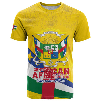 Personalised Central African Republic Independence Day T-Shirt Coat Of Arms Proteas Graphic Tee
