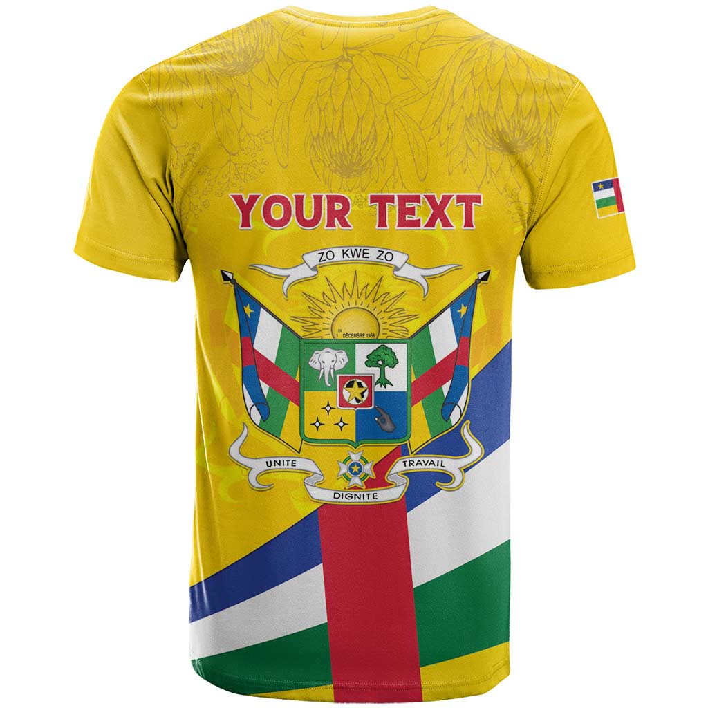 Personalised Central African Republic Independence Day T-Shirt Coat Of Arms Proteas Graphic Tee