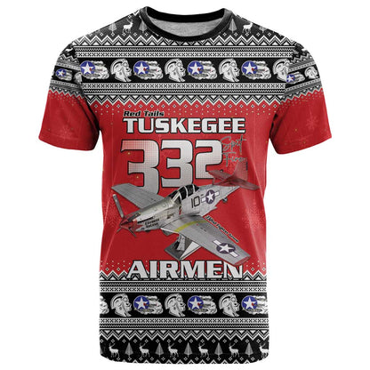 Tuskegee Red Tails Airmen Christmas T-Shirt P-51 Mustang 332nd Fighter Group Graphic Tee