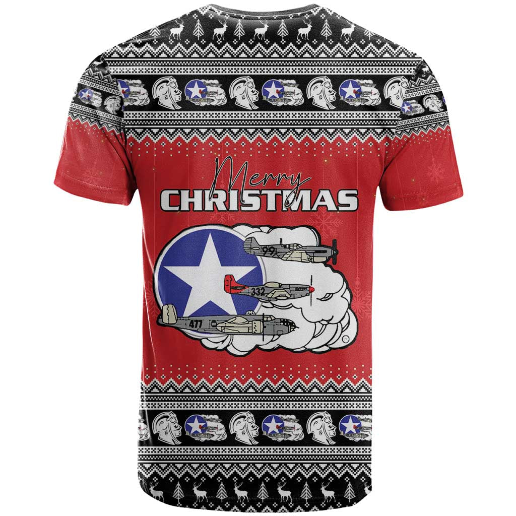 Tuskegee Red Tails Airmen Christmas T-Shirt P-51 Mustang 332nd Fighter Group Graphic Tee