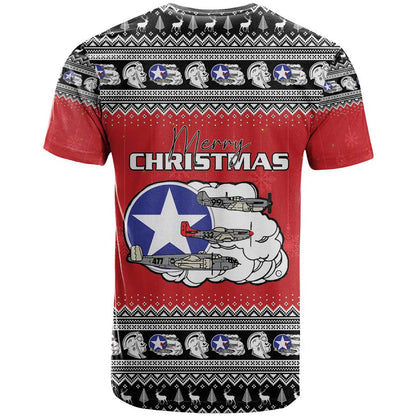 Tuskegee Red Tails Airmen Christmas T-Shirt P-51 Mustang 332nd Fighter Group Graphic Tee