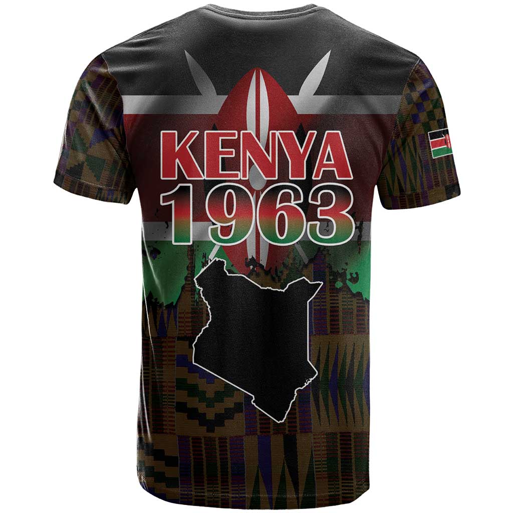 Happy Kenya Independence Day T-Shirt Coat Of Arms With Kente Pattern Graphic Tee