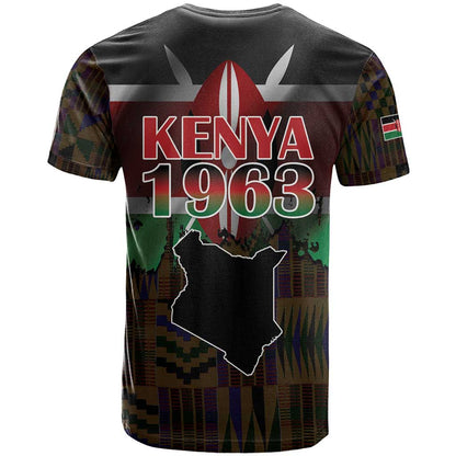 Happy Kenya Independence Day T-Shirt Coat Of Arms With Kente Pattern Graphic Tee