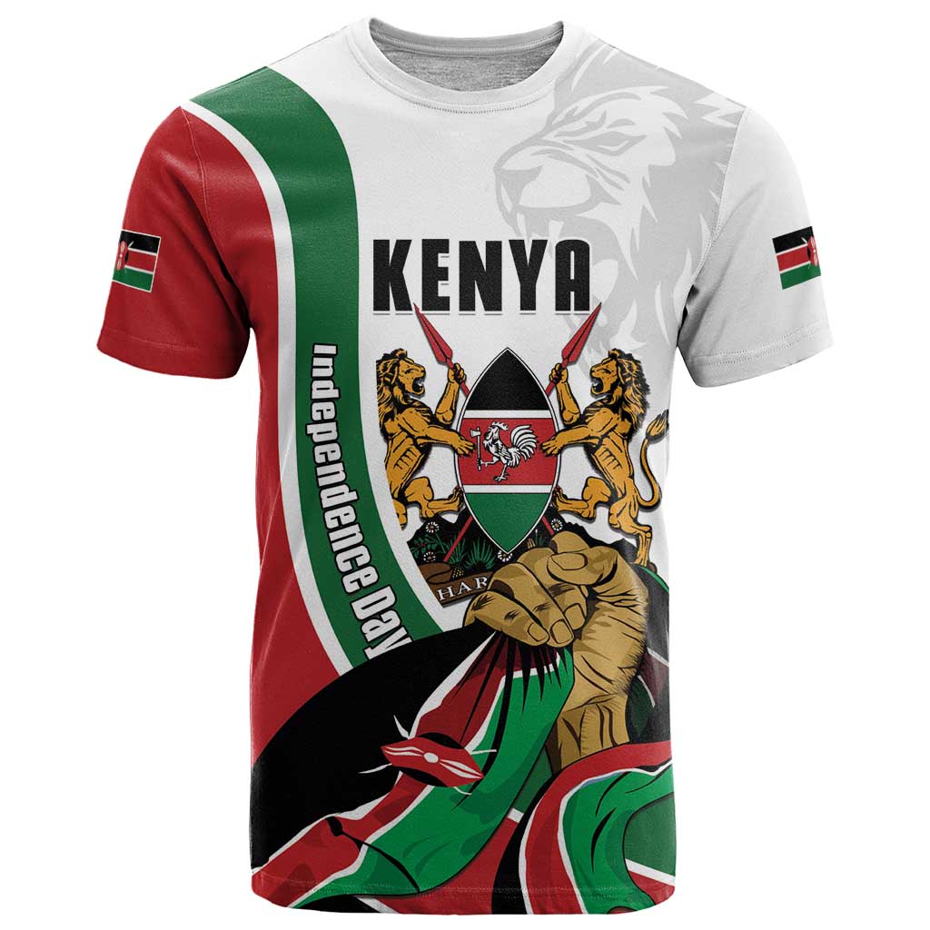 Personalized Kenya Jamhuri Day T-Shirt Lion With Coat Of Arms Graphic Tee