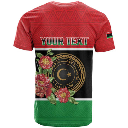 Personalized Libya Independence Day T-Shirt Pomegranate Blossom With Libyan Seal Graphic Tee