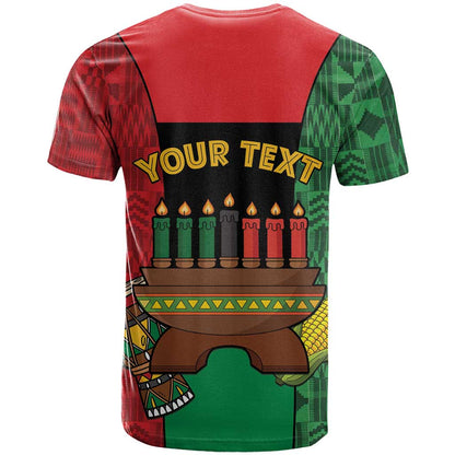 Personalized Happy Kwanzaa T-Shirt Kinara With Kente Pattern Graphic Tee