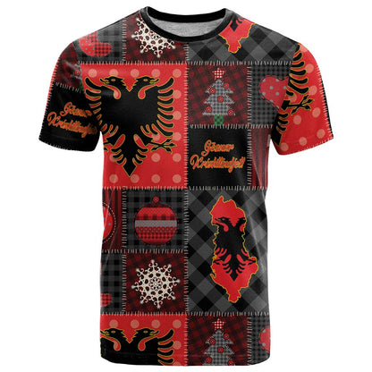 Albania Christmas Patchwork T-Shirt Graphic Tee