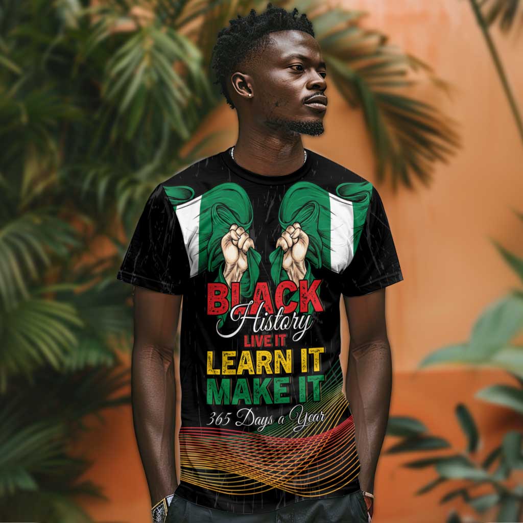 Personalized Nigeria Black History Month T-Shirt Live It Learn It Make It Graphic Tee