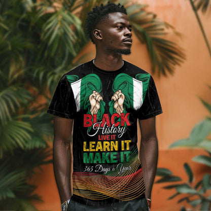 Personalized Nigeria Black History Month T-Shirt Live It Learn It Make It Graphic Tee