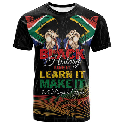 Personalized South Africa Black History Month T-Shirt Live It Learn It Make It Graphic Tee