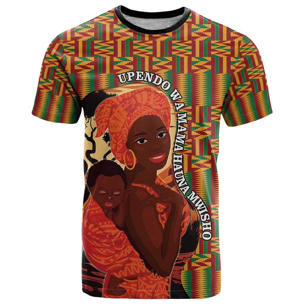 African-American Mother's Day T-Shirt Black Mom And Son Kente Pattern Graphic Tee