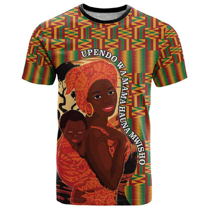 African-American Mother's Day T-Shirt Black Mom And Son Kente Pattern Graphic Tee