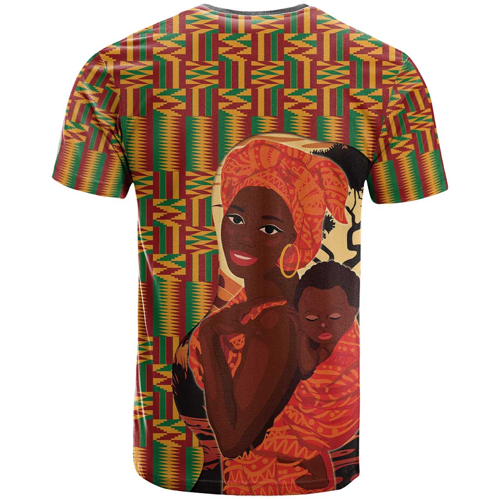 African-American Mother's Day T-Shirt Black Mom And Son Kente Pattern Graphic Tee
