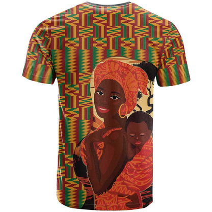 African-American Mother's Day T-Shirt Black Mom And Son Kente Pattern Graphic Tee