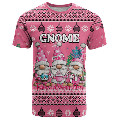 Personalised Germany Christmas T-Shirt Cute Pink Gnome Frohe Weihnachten Graphic Tee