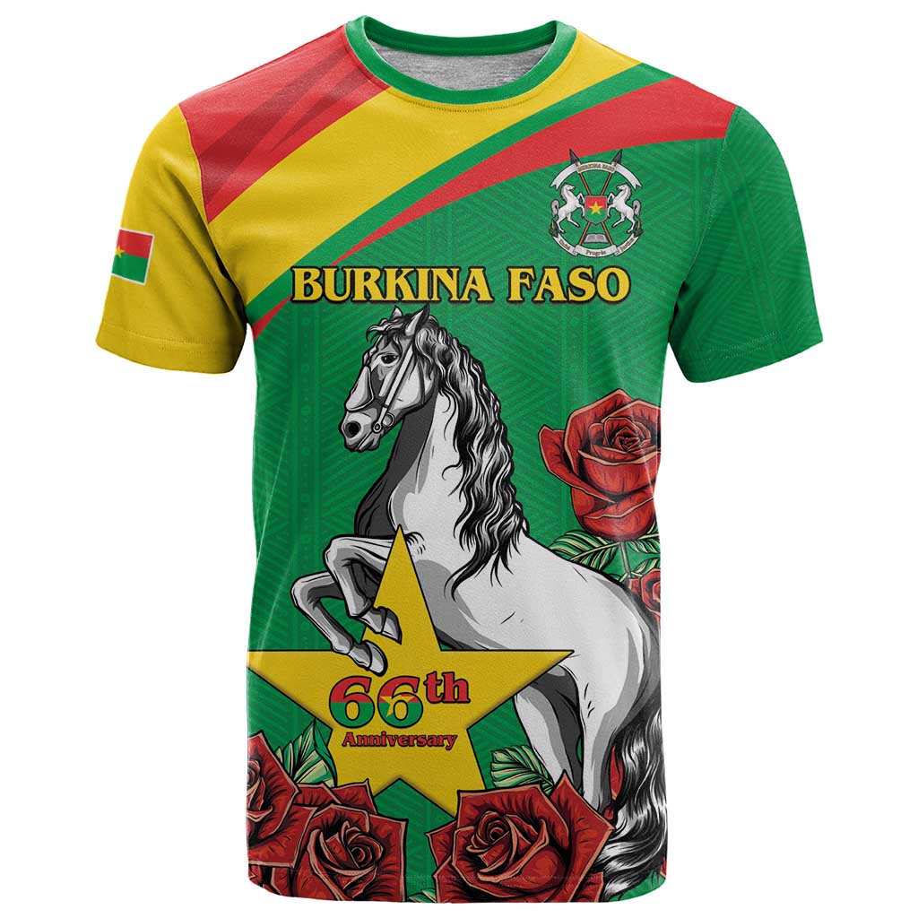 Personalised Burkina Faso Republic Day T-Shirt Happy 66th Anniversary with White Stallion Graphic Tee