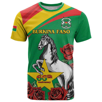 Personalised Burkina Faso Republic Day T-Shirt Happy 66th Anniversary with White Stallion Graphic Tee