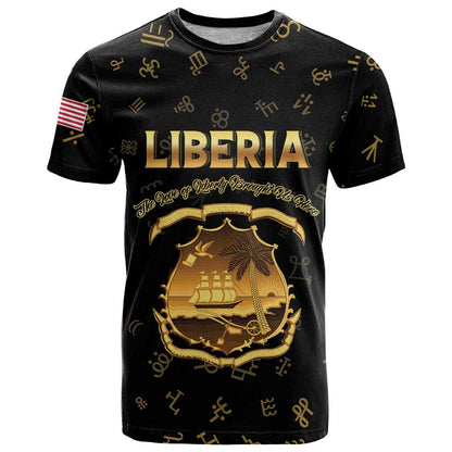Personalized Liberia Vai Syllabary Heritage T-Shirt National Emblem Golden Style Graphic Tee