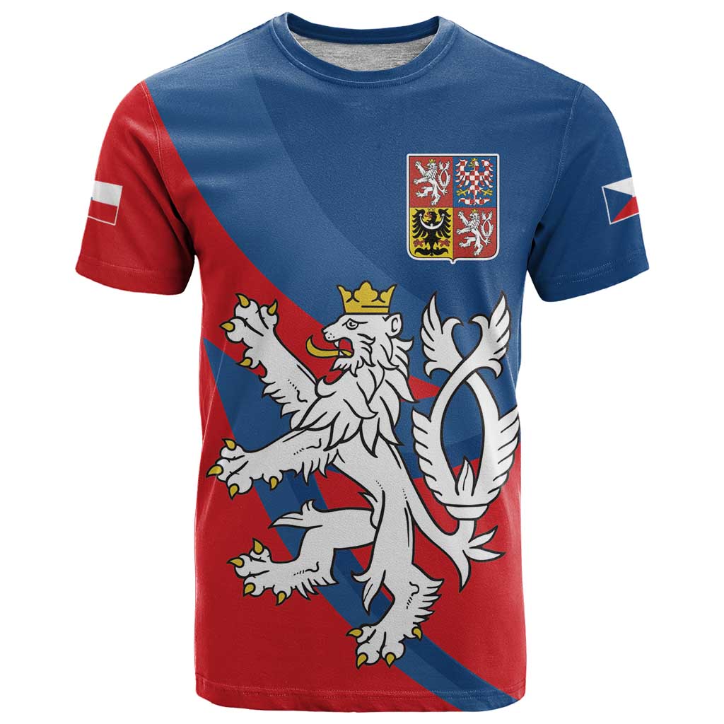 Personalized Czech Republic Coat of Arms T-Shirt Statni Znak Ceske Republiky - Silver Double-tailed Lion Graphic Tee