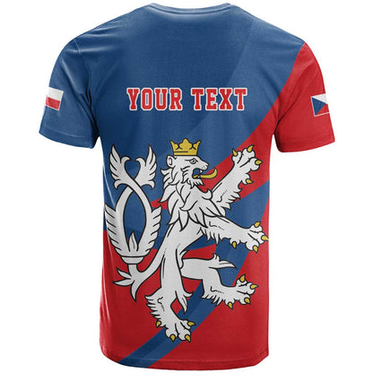 Personalized Czech Republic Coat of Arms T-Shirt Statni Znak Ceske Republiky - Silver Double-tailed Lion Graphic Tee