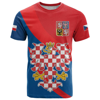 Personalized Coat of Arms of Moravia T-Shirt Gold-crowned White Red Checkered Eagle Graphic Tee