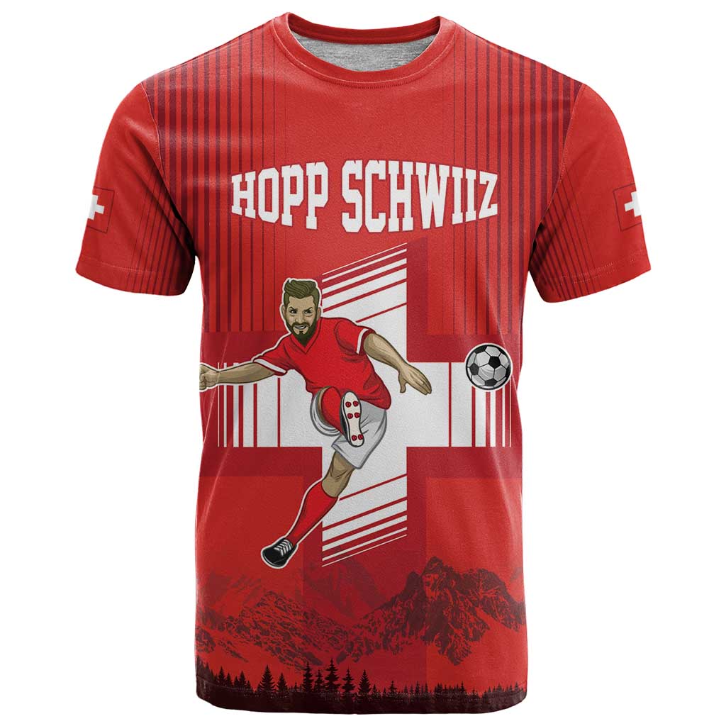 Custom Switzerland Football T-Shirt Hopp Schwiiz! Graphic Tee
