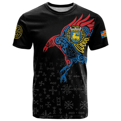 Aland Vikings Culture T-Shirt Norse Mythology Raven Tattoo Graphic Tee