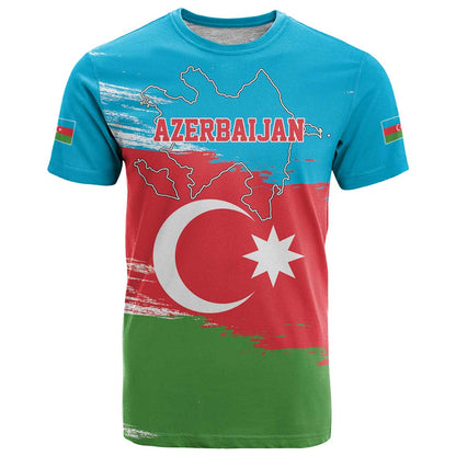 Personalized Azerbaijan Flag Style T-Shirt Azerbaijani Flag Day Graphic Tee