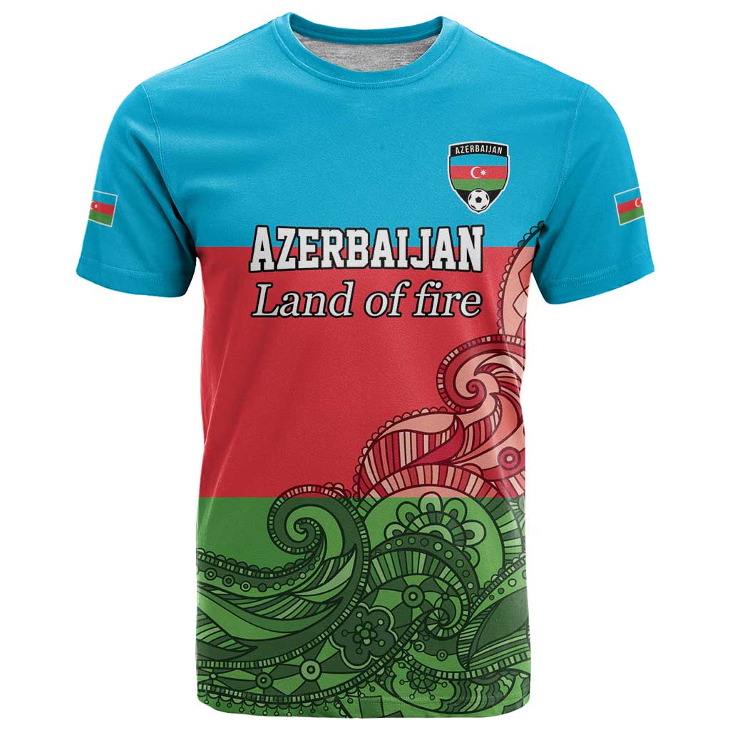 Custom Azerbaijan Football T-Shirt Azerbaijan Pattern Buta Graphic Tee