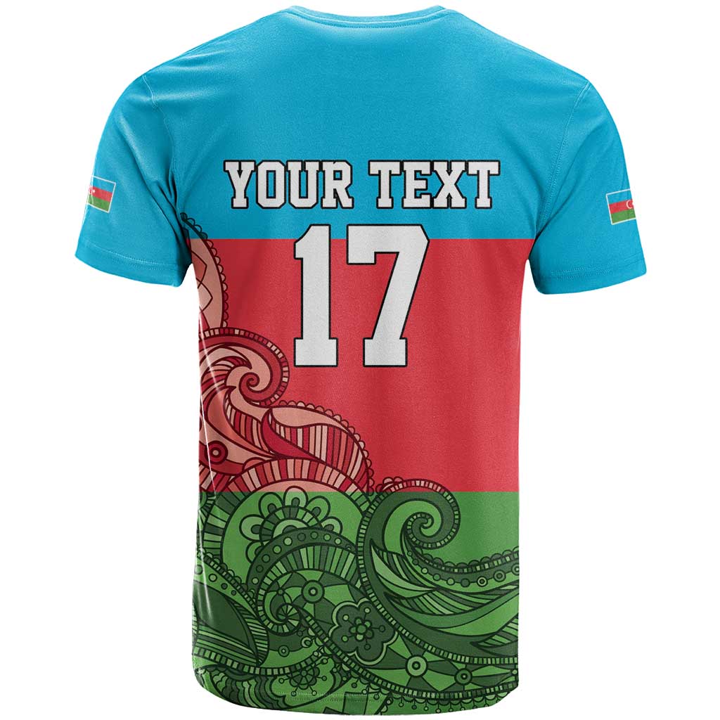 Custom Azerbaijan Football T-Shirt Azerbaijan Pattern Buta Graphic Tee