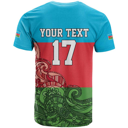 Custom Azerbaijan Football T-Shirt Azerbaijan Pattern Buta Graphic Tee