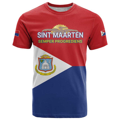 Personalized Sint Maarten Flag day T-Shirt Semper progrediens Flag Style Graphic Tee