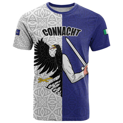 Personalized Ireland Connacht Black Eagle and Armed hand T-Shirt Connachta Flag Style with Celtic Patern Graphic Tee