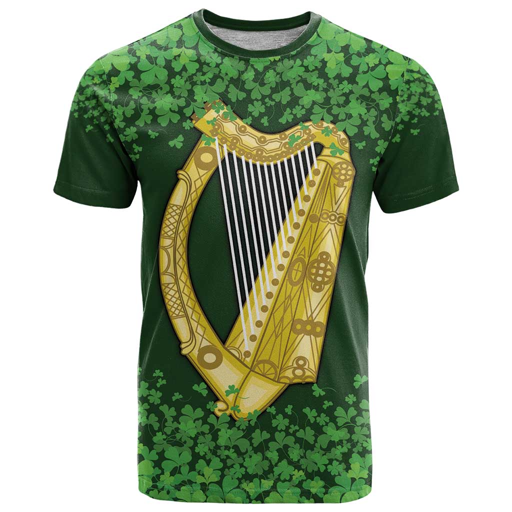 Ireland Leinster Gold Irish Harp with Shamrock T-Shirt Laighin Flag With Shamrock Patern Graphic Tee